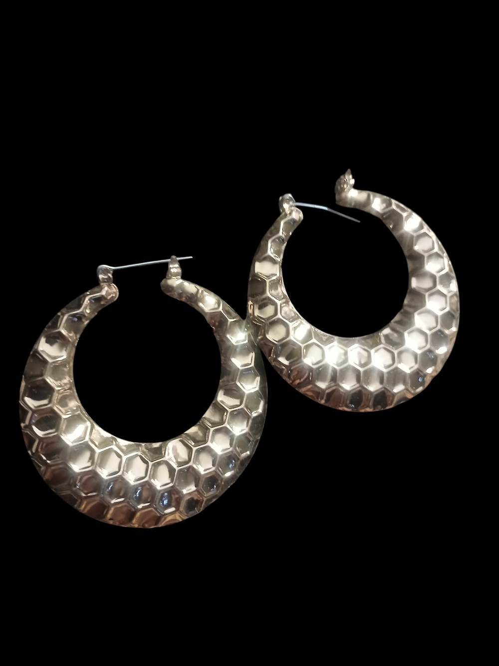 Gold Honeycomb Textured Hoop Earrings - Women Jewelry